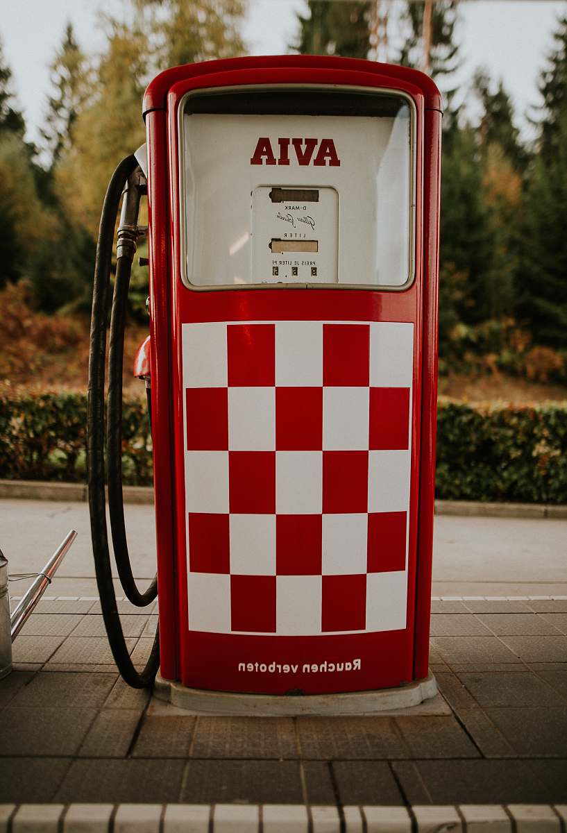 gas station red and white Avia gasoline machine pump